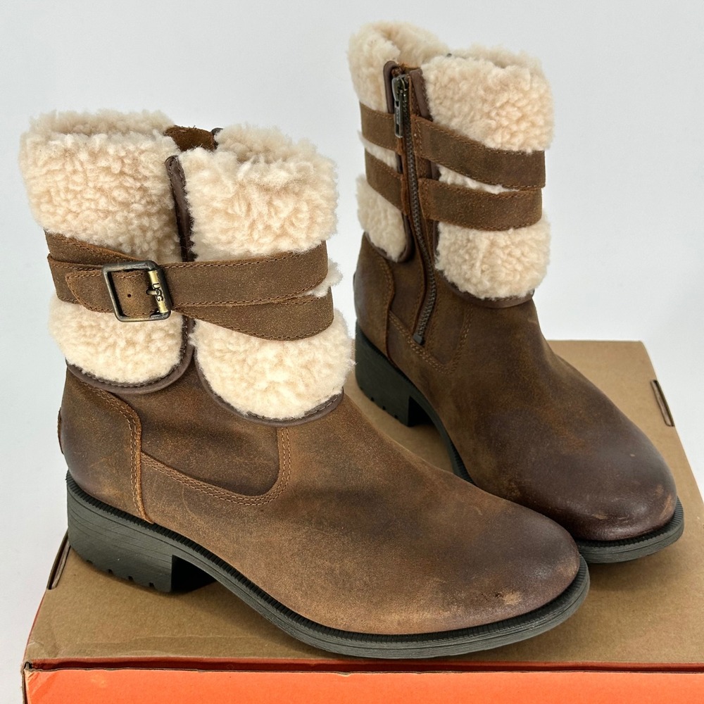 Ugg Blayne III Chipmunk Waterproof Leather Shearling Cuff Ankle Boots Winter 8